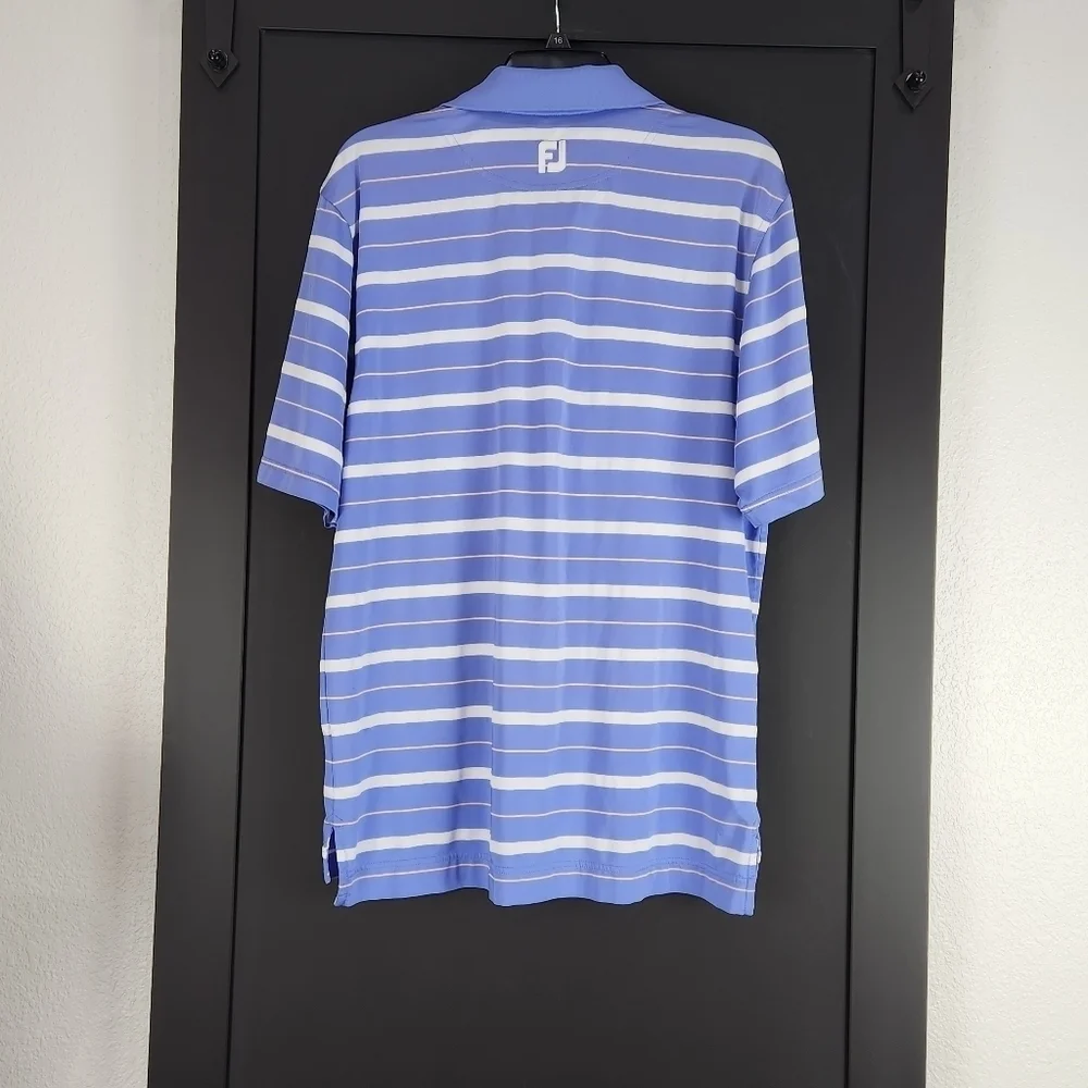 Footjoy Polo Shirt Mens Medium Blue Yellow Golf Golfing Golfer Outdoor Striped